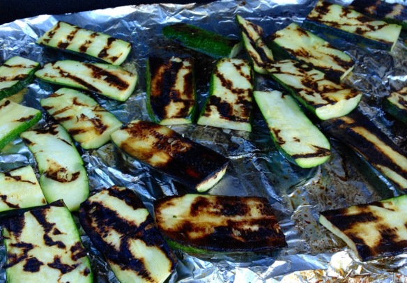 Planked and Charred Zucchini on the grill